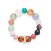 OZ Dunhuang Series MC1003 Elegant 14mm Amethyst Sunstone Rose Quartz Bracelet - Crystal Clear Multi-Gemstone Gift
